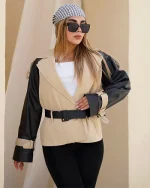 کت زنانه آستین چرم پاییزی تولیدی عمده