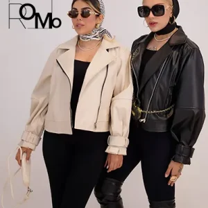 تولیدی کت چرمی عمده زنانه مدل یقه E